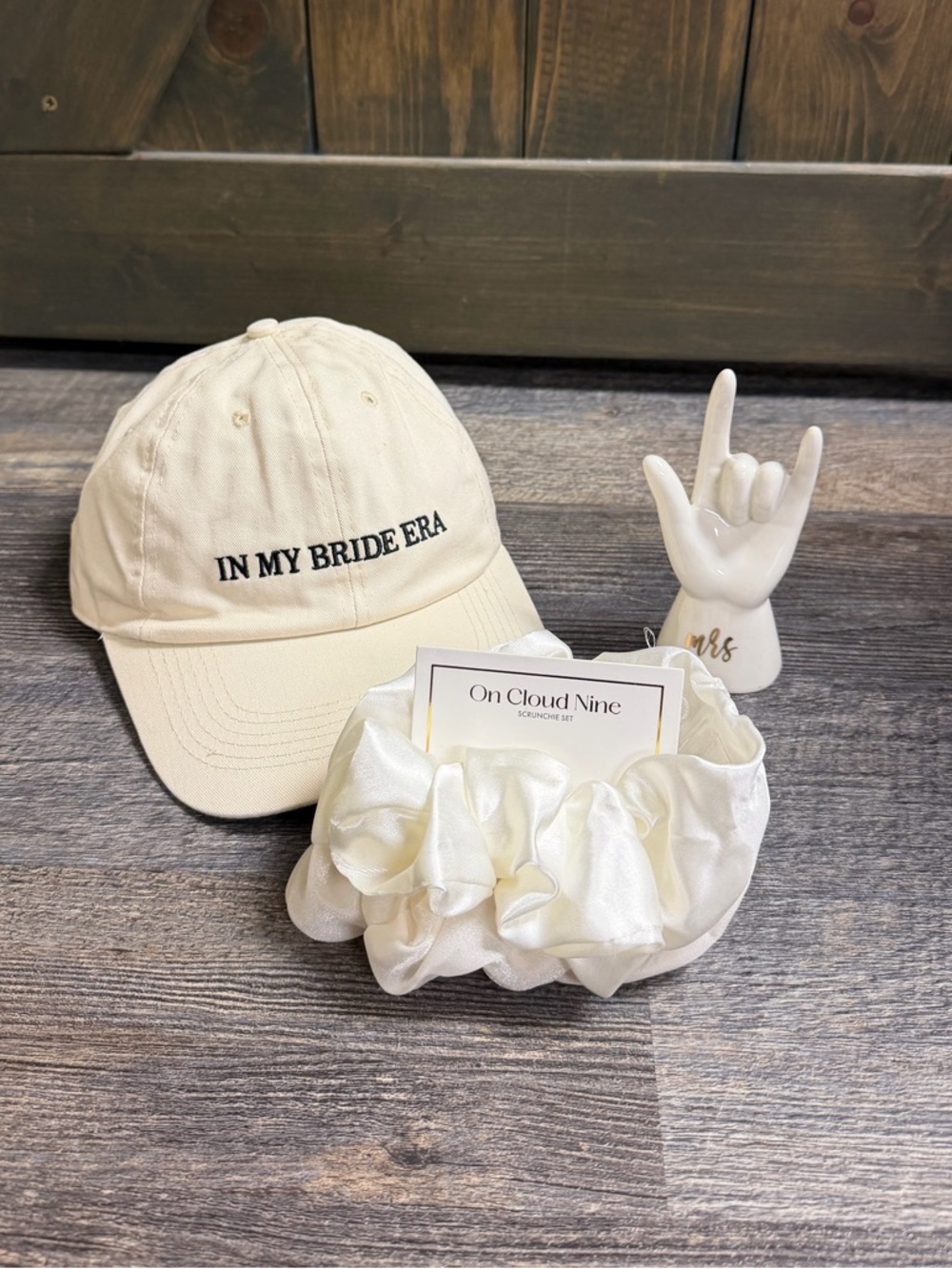 BRIDAL GIFT SET: Hat, Ring Holder, & Scrunchie Set